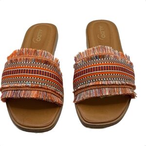 ALDO Women's Orange Fringe Slide Sandals